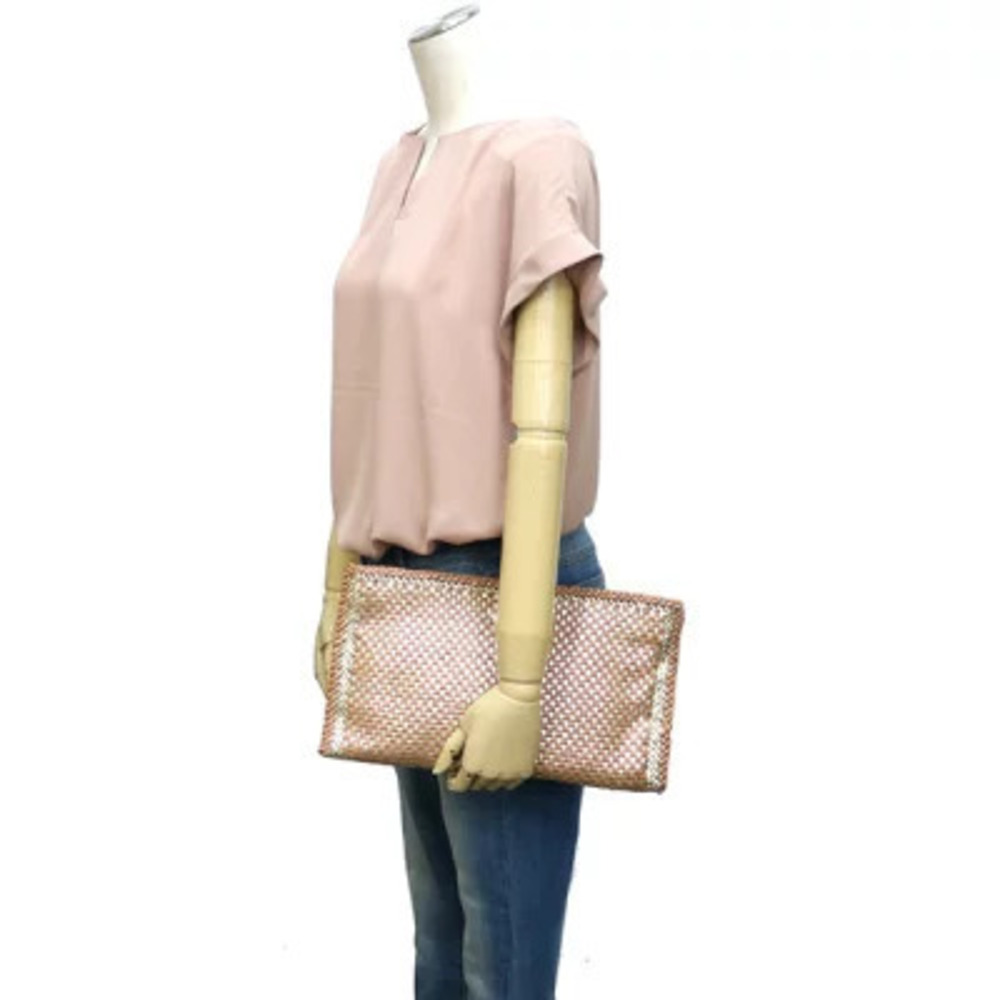 Prada Madras Clutch brown Leather triangle Woven gold